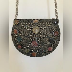 Silver Metal and Stone Purse